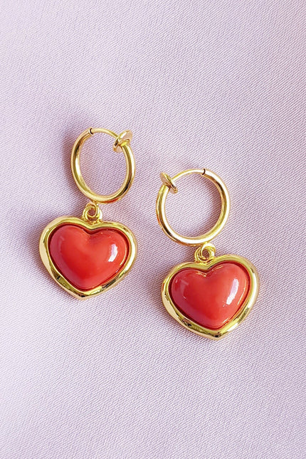 Poporcelain | Red Heart Clip-On Hoop Earrings