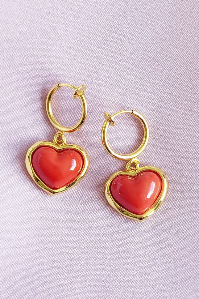 Poporcelain | Red Heart Clip-On Hoop Earrings