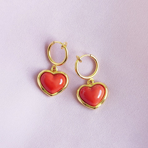 Poporcelain | Red Heart Clip-On Hoop Earrings