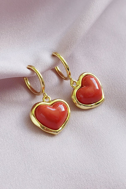 Poporcelain | Red Heart Clip-On Hoop Earrings