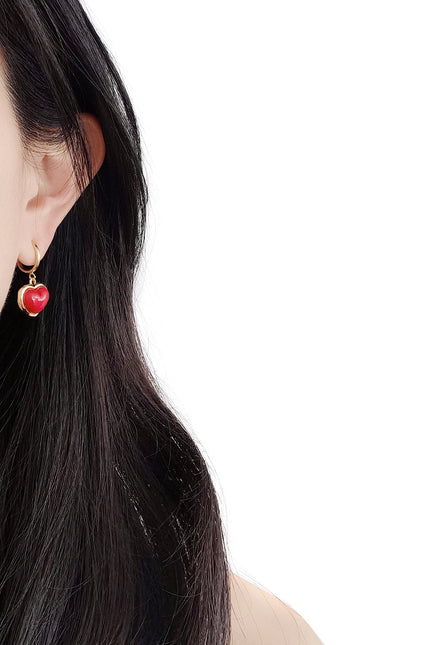 Poporcelain | Red Heart Clip-On Hoop Earrings