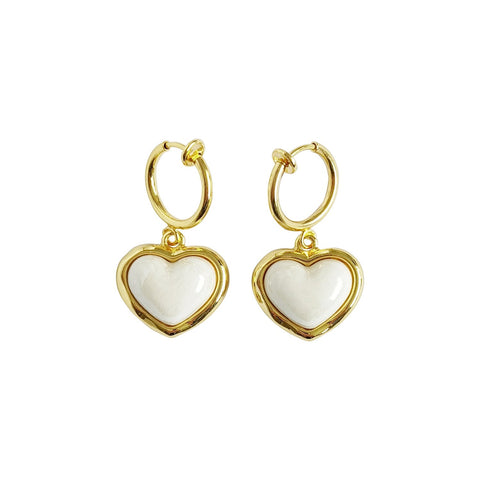 Poporcelain | Red Heart Clip-On Hoop Earrings