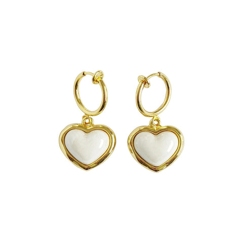 Poporcelain | Pearly White Heart Clip-On Hoop Earrings