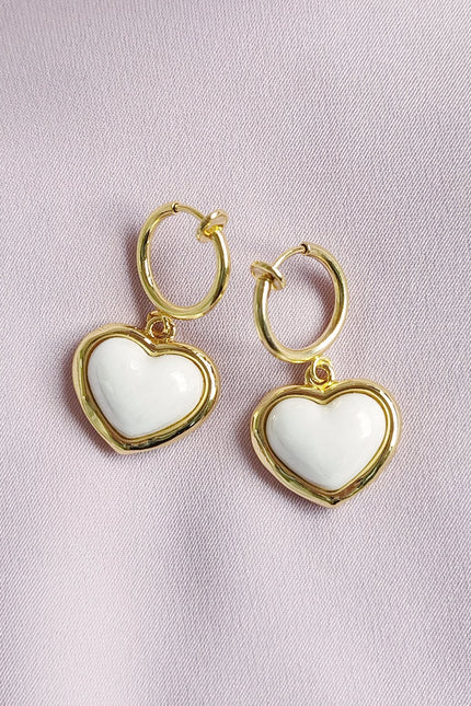 Poporcelain | Pearly White Heart Clip-On Hoop Earrings