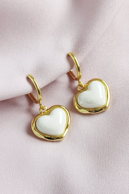 Poporcelain | Pearly White Heart Clip-On Hoop Earrings