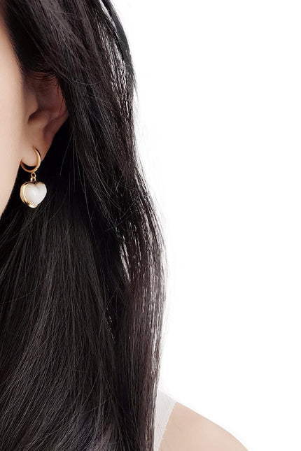 Poporcelain | Pearly White Heart Clip-On Hoop Earrings