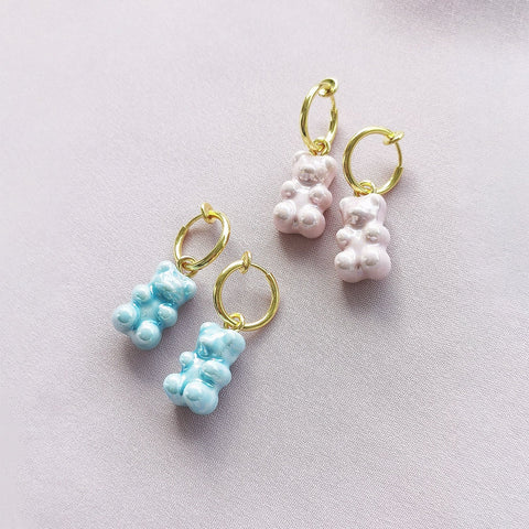 Poporcelain | Baby Blue Porcelain Gummy Bear Clip-on Earrings