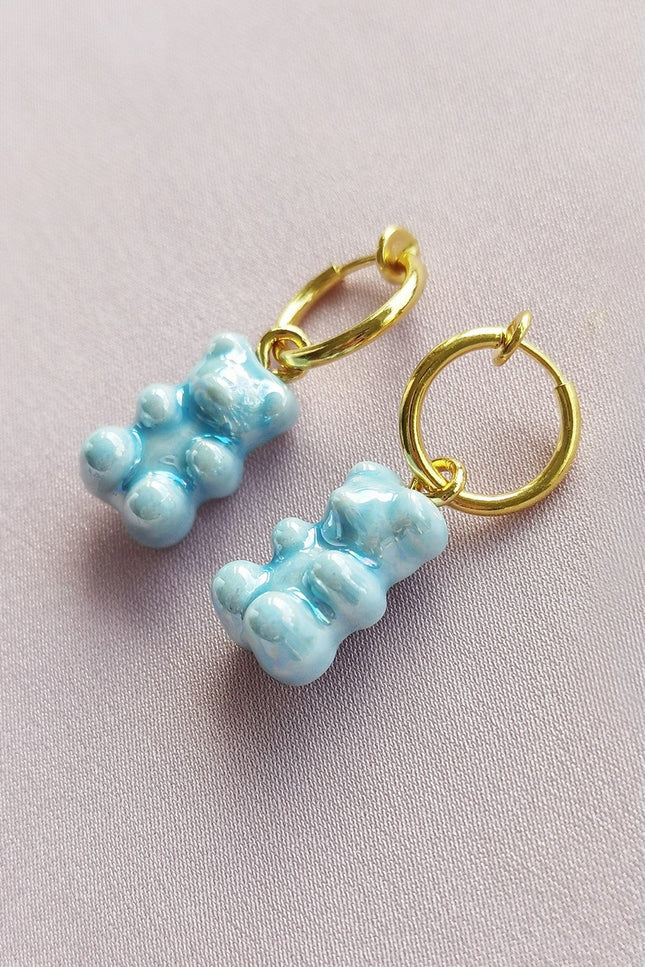 Poporcelain | Baby Blue Porcelain Gummy Bear Clip-on Earrings