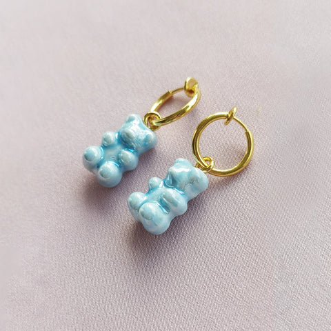 Poporcelain | Baby Blue Porcelain Gummy Bear Clip-on Earrings