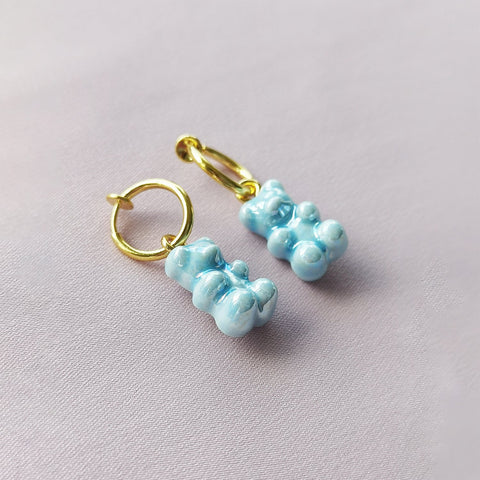 Poporcelain | Baby Blue Porcelain Gummy Bear Clip-on Earrings