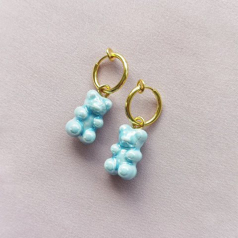 Poporcelain | Baby Blue Porcelain Gummy Bear Clip-on Earrings