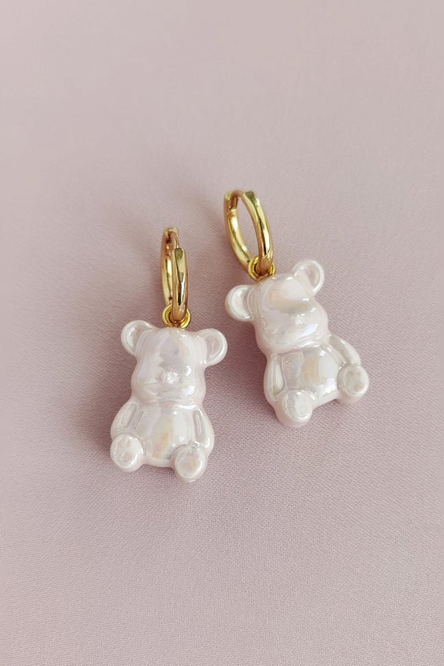 Poporcelain | Słodkie różowe kolczyki Porcelana z misiem