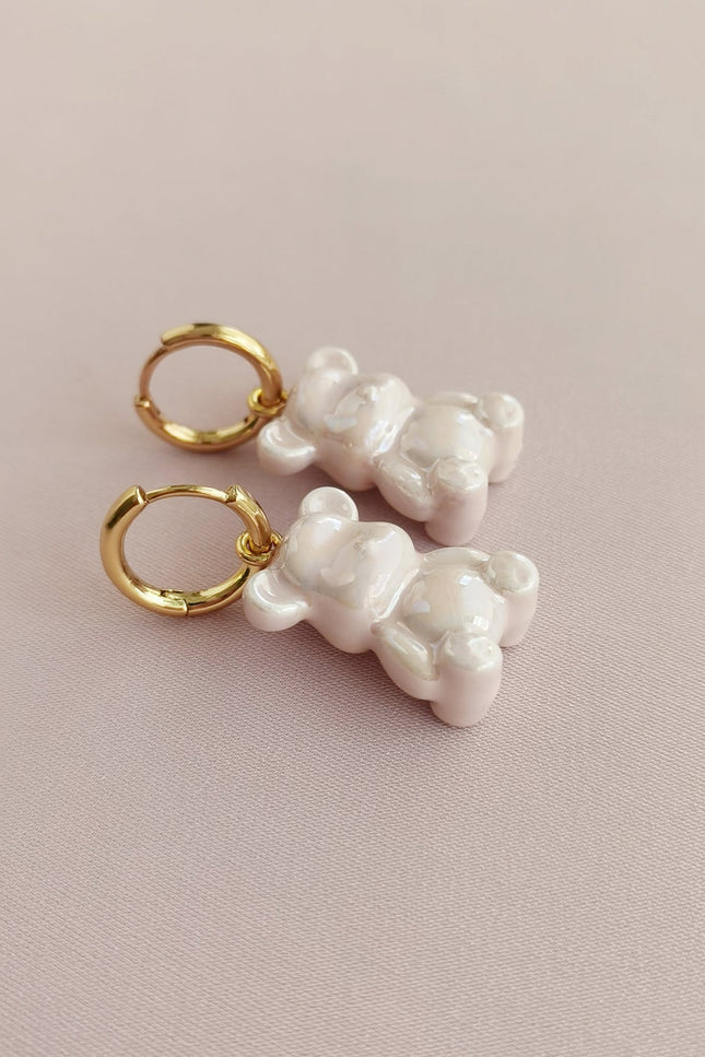 Poporcelain | Słodkie różowe kolczyki Porcelana z misiem