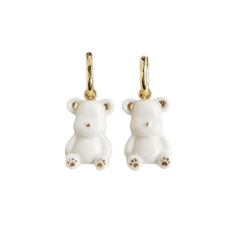 Poporcelain | Classy White Porcelain Teddy Bear Earrings