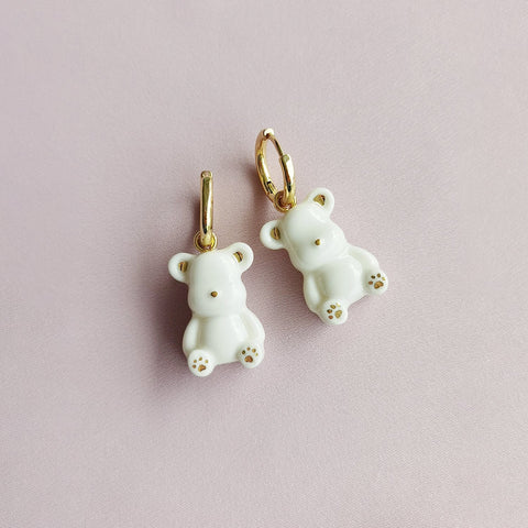 Poporcelain | Classy White Porcelain Teddy Bear Earrings