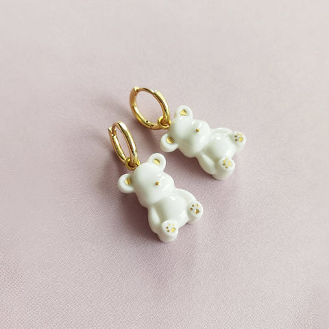 Poporcelain | Classy White Porcelain Teddy Bear Earrings