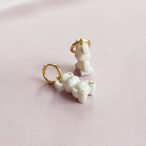 Poporcelain | Classy White Porcelain Teddy Bear Earrings