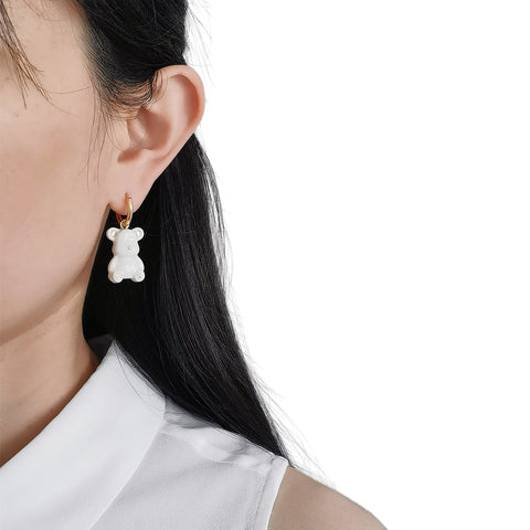 Poporcelain | Classy White Porcelain Teddy Bear Earrings