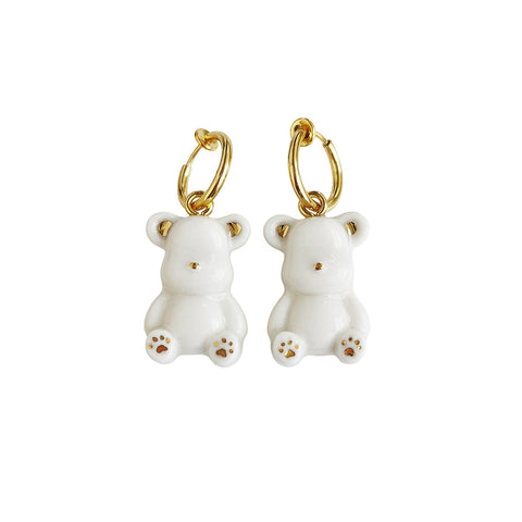 Poporcelain | Classy White Porcelain Teddy Bear Earrings