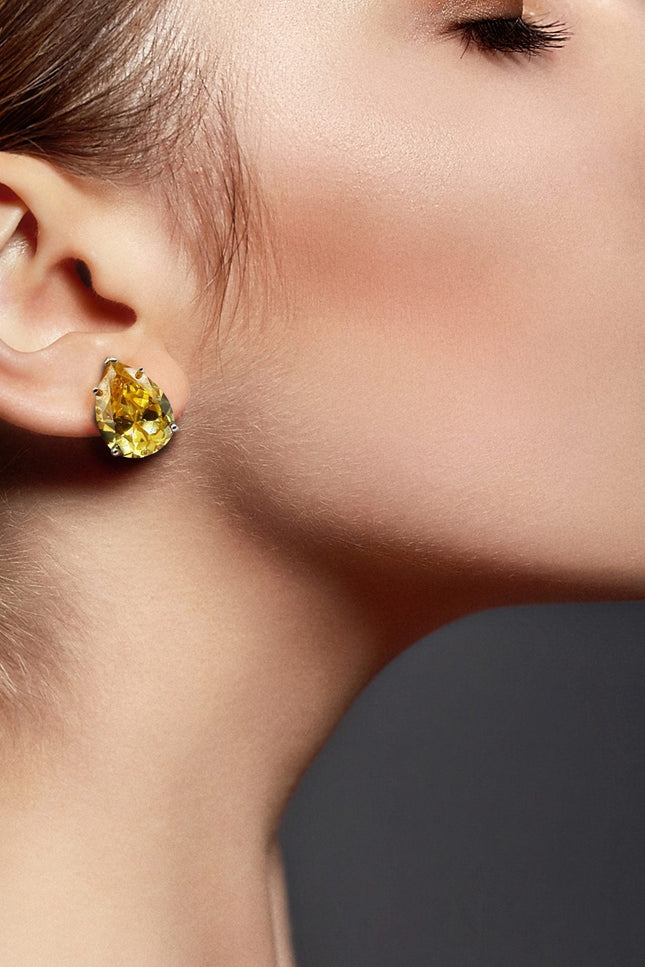 Michael Nash Jewelry | Andrea Canary Cubic Zirconia Pear-Shaped Clip On Earrings Set In Sterling Silver