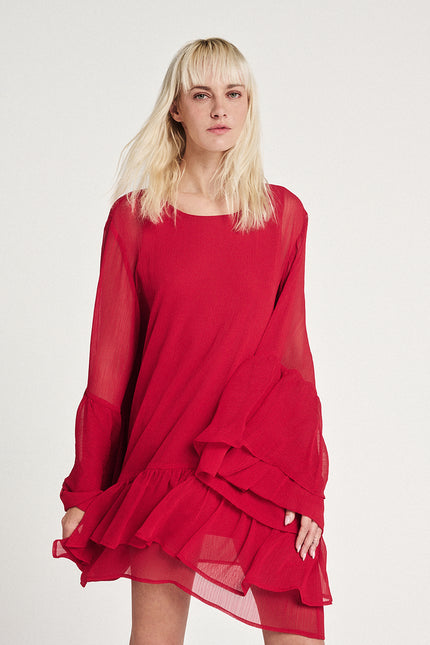 Elizabeth LaGre | Rose Red Ruffled Sheer Dress