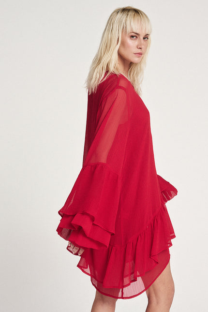 Elizabeth LaGre | Rose Red Ruffled Sheer Dress