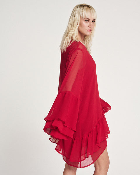 Elizabeth LaGre | Rose Red Ruffled Sheer Dress