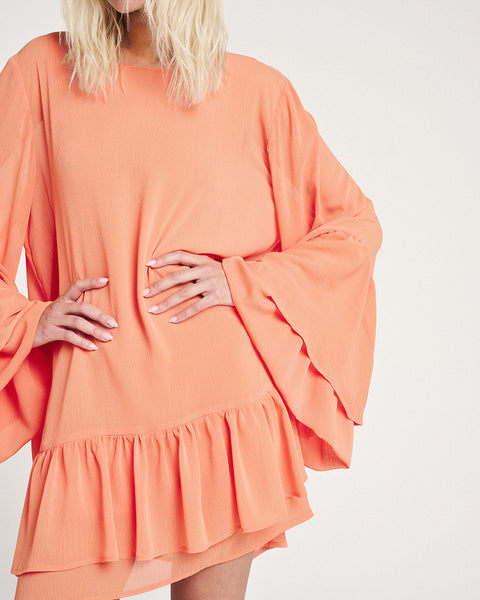 Elizabeth LaGre | Peach Ruffled Sheer Dress
