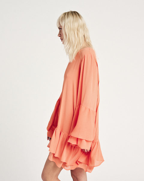 Elizabeth LaGre | Peach Ruffled Sheer Dress