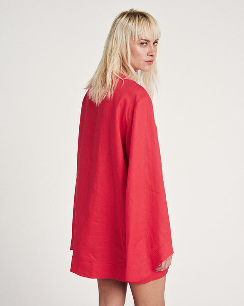 Elizabeth LaGre | Sukienka mini z szerokimi rękawami z lnu