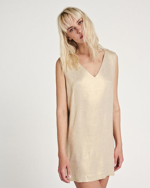 Elizabeth LaGre | Gold Sleeveless V-Neck Dress