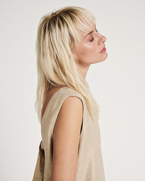 Elizabeth LaGre | Gold Sleeveless V-Neck Dress