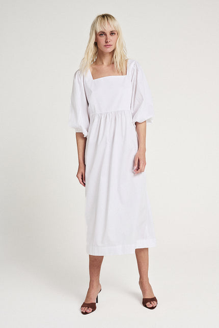 Elizabeth LaGre | White Puff Sleeve Midi Dress