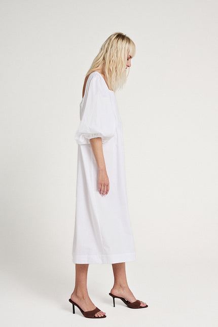 Elizabeth LaGre | White Puff Sleeve Midi Dress