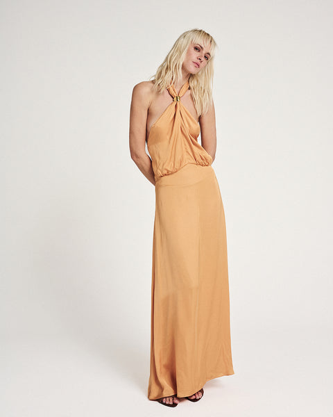 Elizabeth LaGre | Honey Halterneck Maxi Dress