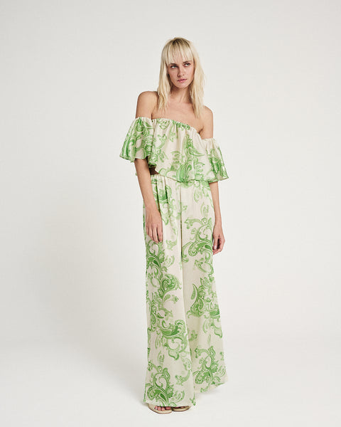 Elizabeth LaGre | Hyades Print Off The Shoulder Crop Top