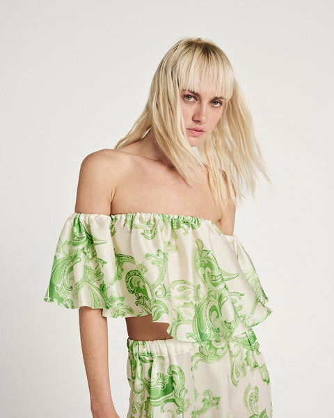 Elizabeth LaGre | Hyades Print Off The Shoulder Crop Top