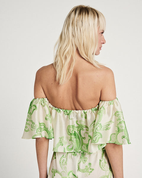 Elizabeth LaGre | Hyades Print Off The Shoulder Crop Top