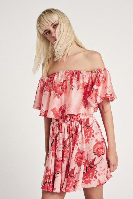 Elizabeth LaGre | Pasiphae Print Off The Shoulder Crop Top
