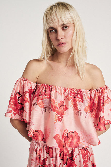 Elizabeth LaGre | Pasiphae Print Off The Shoulder Crop Top