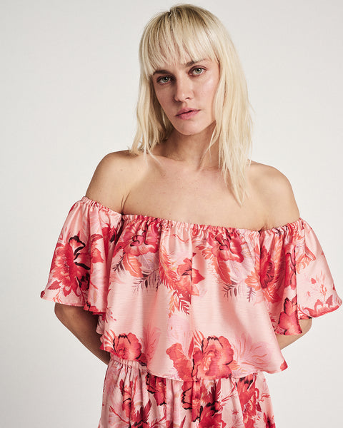 Elizabeth LaGre | Pasiphae Print Off The Shoulder Crop Top
