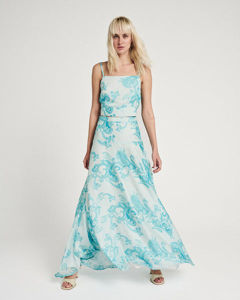 Elizabeth LaGre | Oceanids Print Flared Maxi Skirt