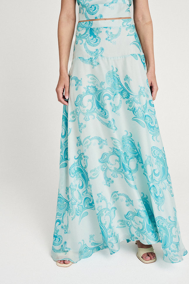 Elizabeth LaGre | Oceanids Print Flared Maxi Skirt
