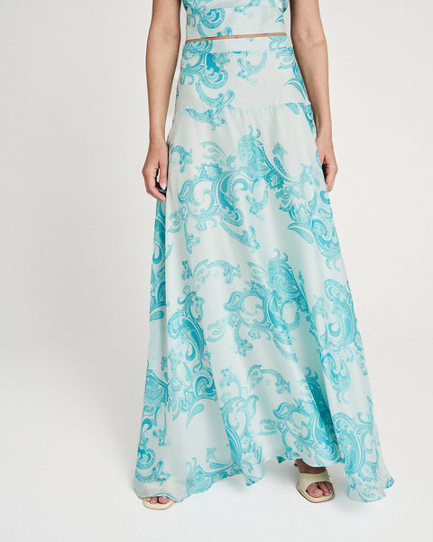Elizabeth LaGre | Oceanids Print Flared Maxi Skirt