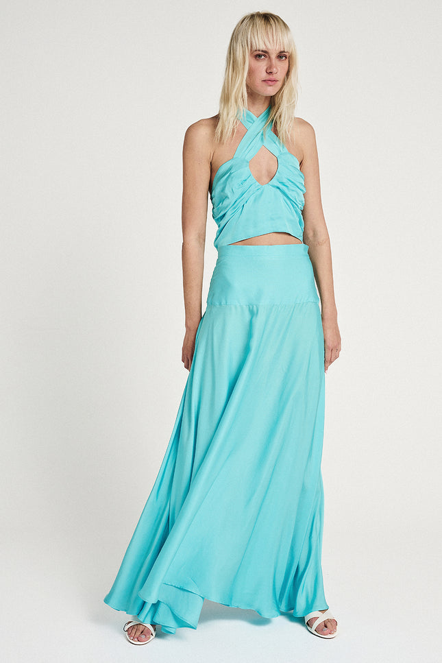 Elizabeth LaGre | Aqua Flared Maxi Skirt