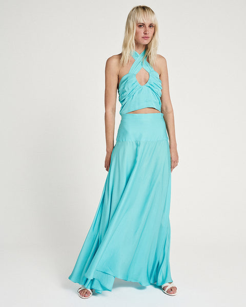 Elizabeth LaGre | Aqua Flared Maxi Skirt