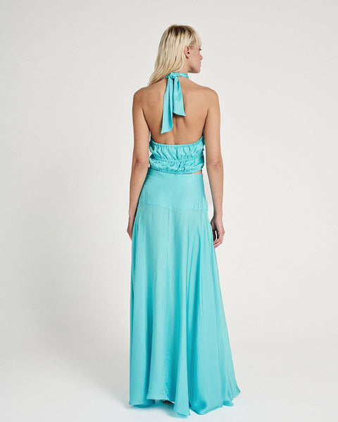 Elizabeth LaGre | Aqua Flared Maxi Skirt