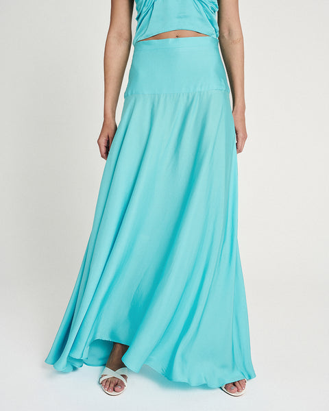 Elizabeth LaGre | Aqua Flared Maxi Skirt