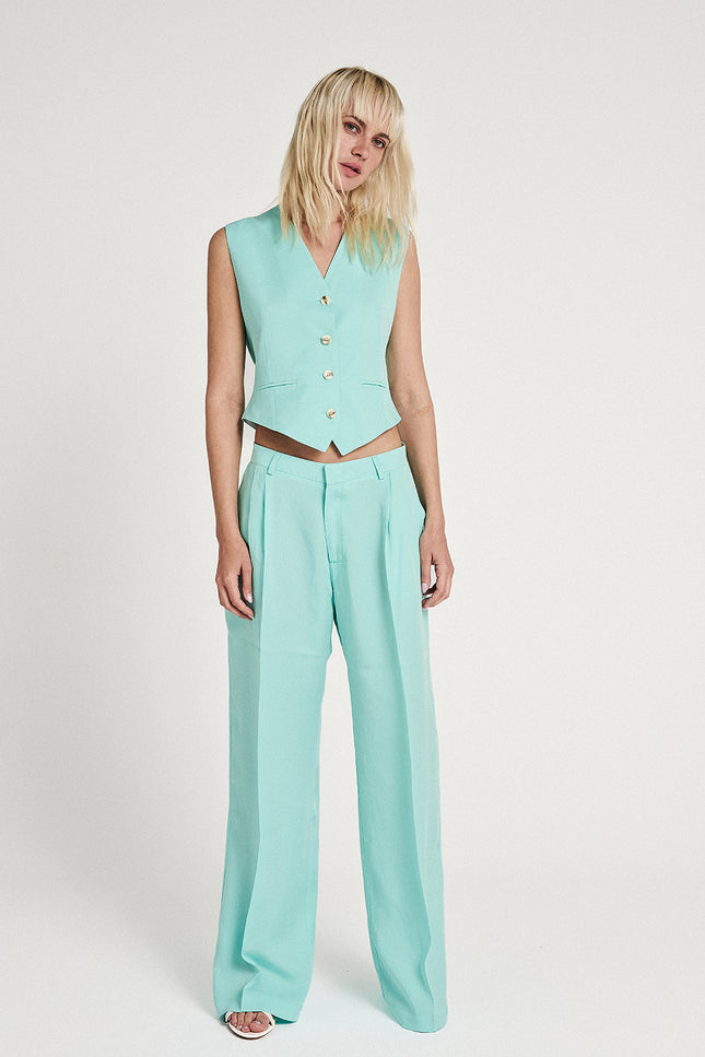 Elizabeth LaGre | Aqua Pleated Wide Leg Trousers