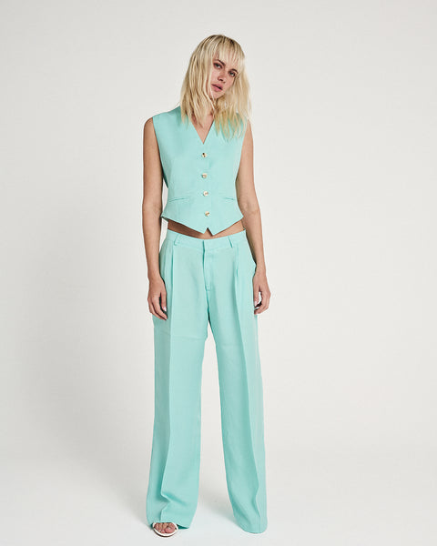 Elizabeth LaGre | Aqua Pleated Wide Leg Trousers